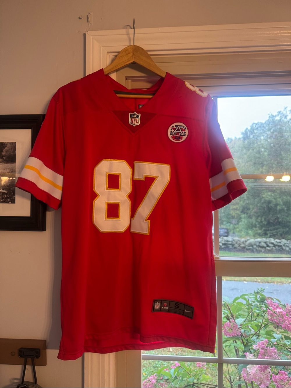 “Swiftie” NFL Red #87 Men's Football Jersey with White and Gold Accents
